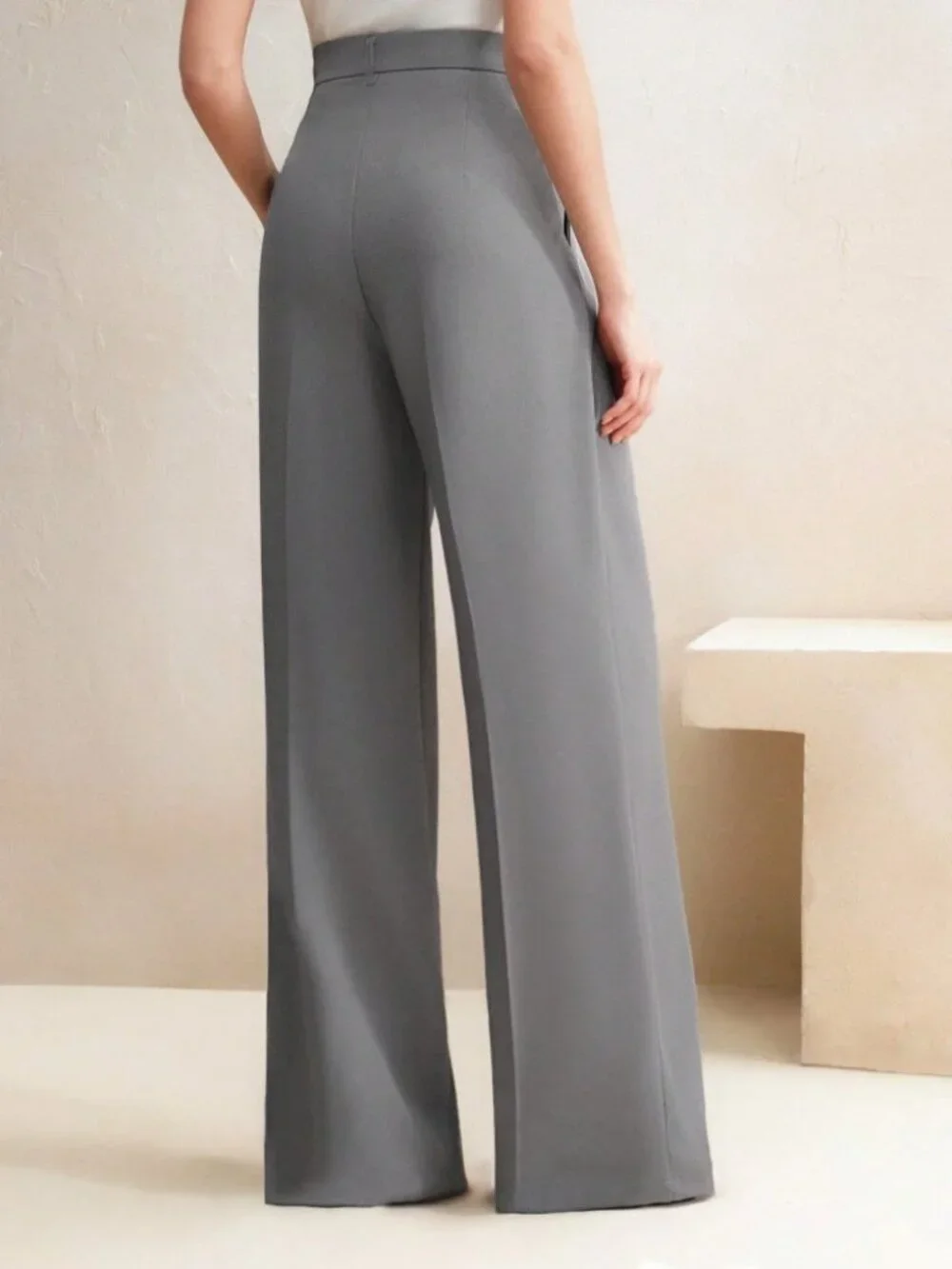 Gray Wide-Leg Suit Pants Tailored Trousers